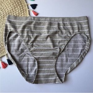 Victoria's Secret Seamless High-Leg Brief Panty Heather Grey Stripes XL NEW